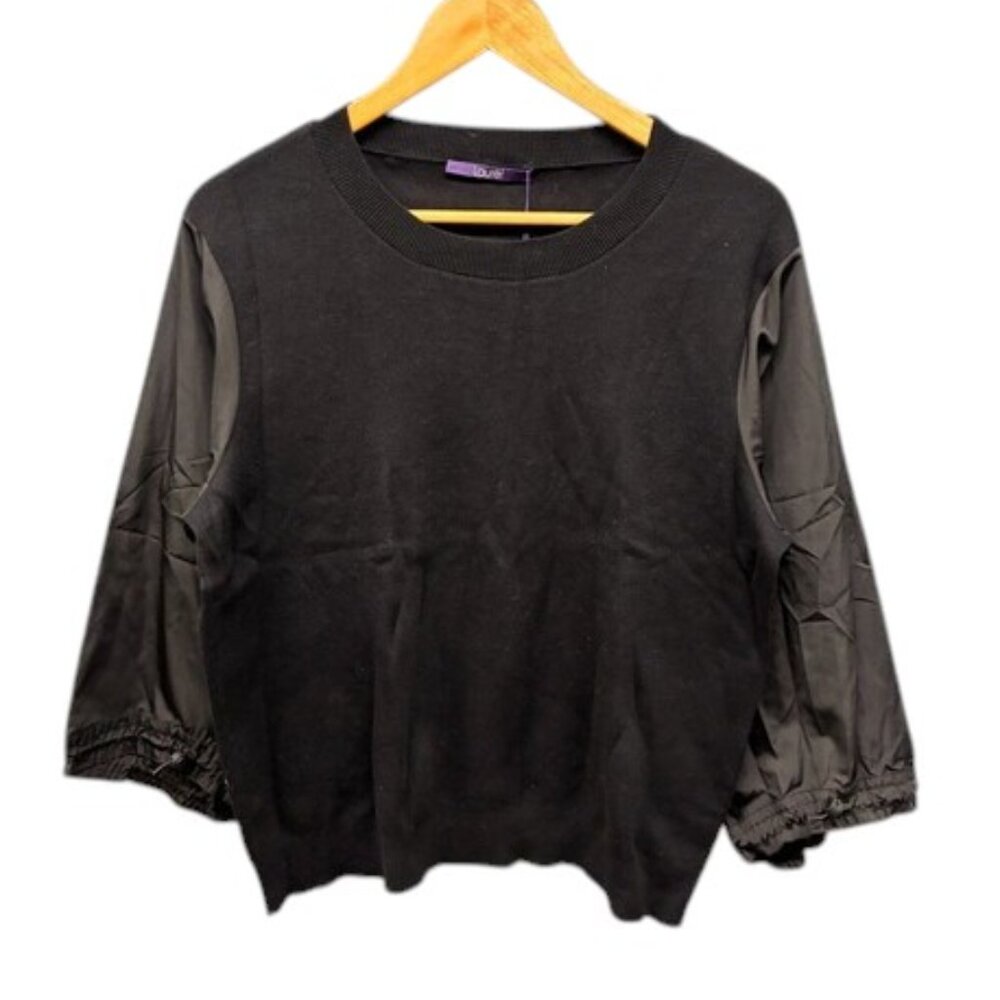 Laurel Knit Pullover Sweater Women’s 8 Black Balloon Sleeve Cotton Blend Top NWT